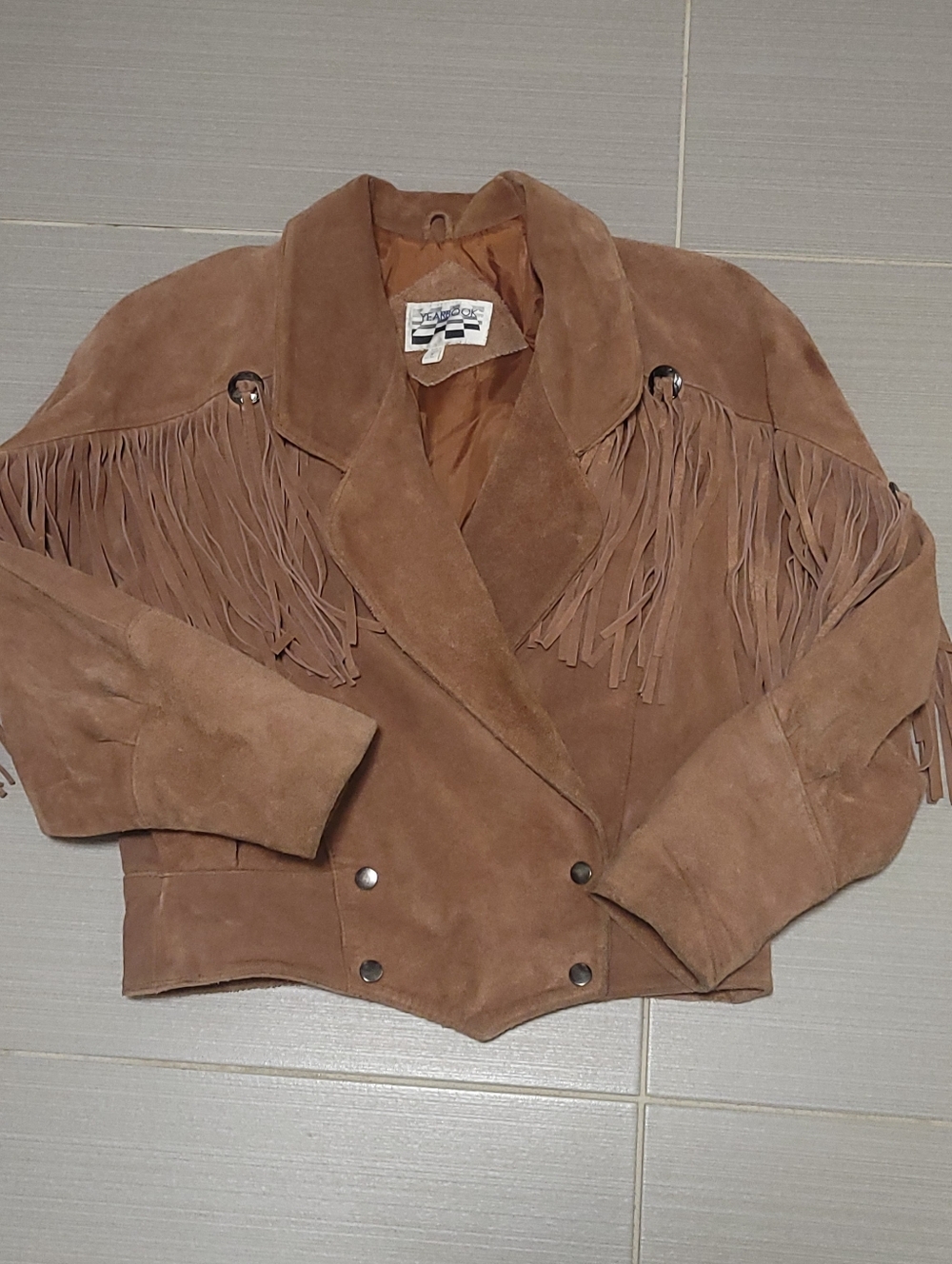 VTG 80s Suede Fringe Cropped Boxy Jacket Yearbook Brand